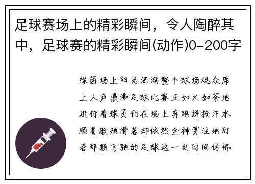 足球赛场上的精彩瞬间，令人陶醉其中，足球赛的精彩瞬间(动作)0-200字作文